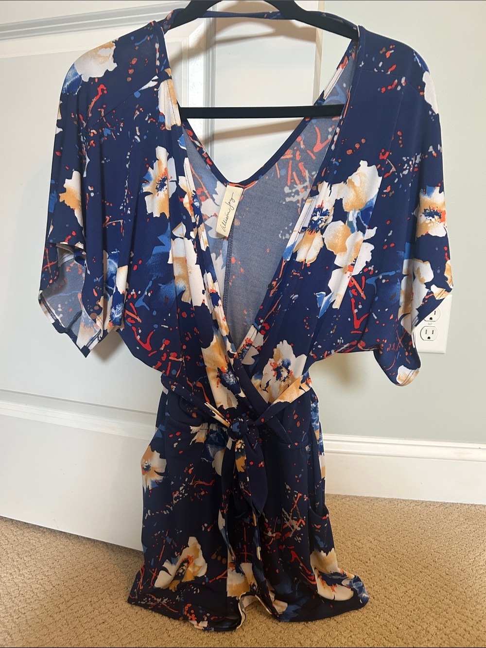 Allison Joy Navy Floral Tie-Waist V-Neck Romper